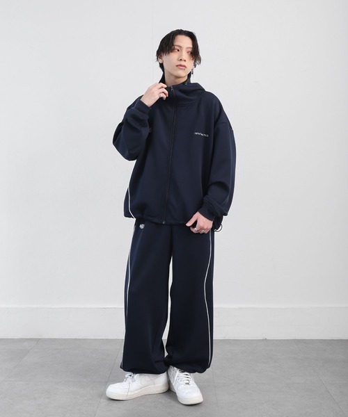 ZIP FIVE（ジップファイブ）の「【ZIP FIVE】 ドローコード内蔵 エステル ジャージ パイピング トラック フード ジップパーカー / トラックジャケット（ジャージ・メンズ・ネイビー/ブラック/チャコール・MEDIUM/LARGE/X-LARGE）」の22枚目の写真