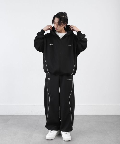 ZIP FIVE（ジップファイブ）の「【ZIP FIVE】 ドローコード内蔵 エステル ジャージ パイピング トラック フード ジップパーカー / トラックジャケット（ジャージ・メンズ・ネイビー/ブラック/チャコール・MEDIUM/LARGE/X-LARGE）」の8枚目の写真