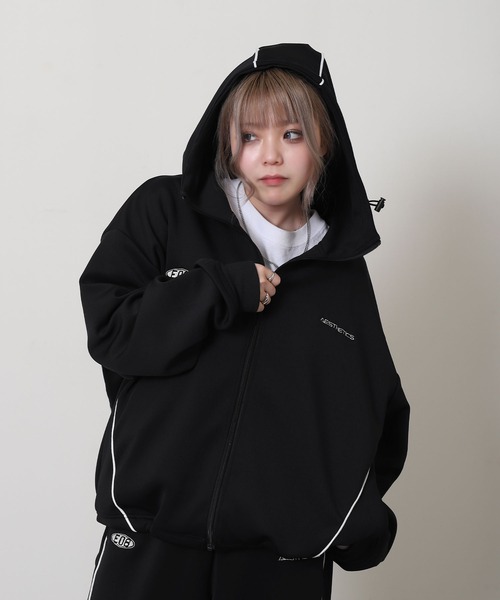 ZIP FIVE（ジップファイブ）の「【ZIP FIVE】 ドローコード内蔵 エステル ジャージ パイピング トラック フード ジップパーカー / トラックジャケット（ジャージ・メンズ・ネイビー/ブラック/チャコール・MEDIUM/LARGE/X-LARGE）」の11枚目の写真