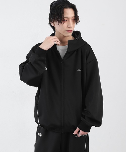 ZIP FIVE（ジップファイブ）の「【ZIP FIVE】 ドローコード内蔵 エステル ジャージ パイピング トラック フード ジップパーカー / トラックジャケット（ジャージ・メンズ・ネイビー/ブラック/チャコール・MEDIUM/LARGE/X-LARGE）」の9枚目の写真