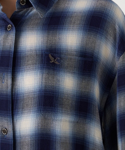 Eddie Bauer エディバウアー 00s ウール混 オンブレチェックシャツ セール】オンブレチェック 長袖シャツ（シャツ/ブラウス）｜Eddie