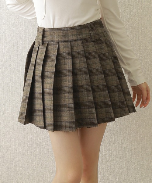 check cutoff mini pleats skirt/チェックカットオフミニプリーツ