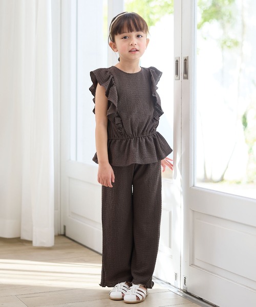 Piet（ピエット）の「ウエストギャザー フリルブラウス セットアップ（セットアップ・キッズ・ブラウン/グリーン・120/110/130/100）」の3枚目の写真