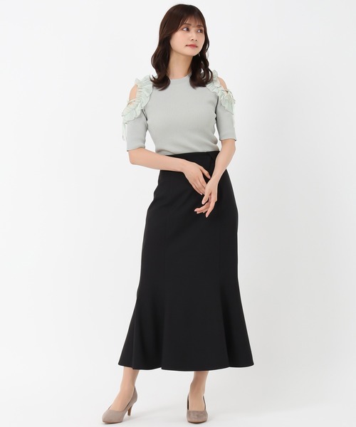 ミッシュマッシュ MISCH MASCH 2025春夏新作 肩開きラッフルアイレットリブニット （GREY） ミッシュマッシュ MISCH MASCH 2025春夏新作 肩開きラッフル