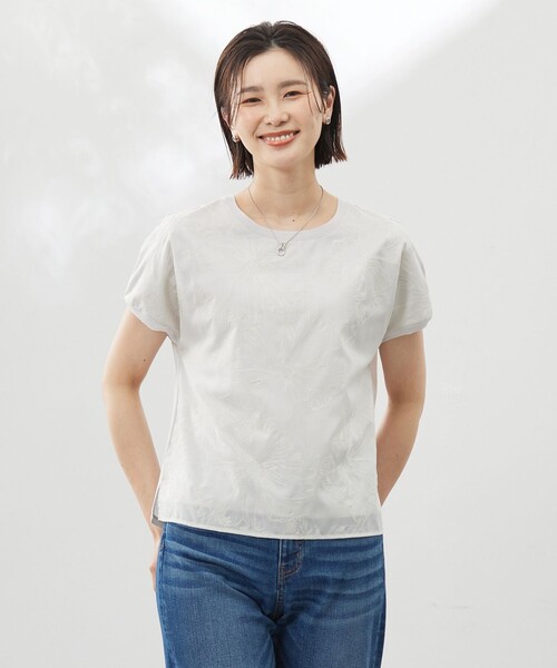 tシャツ 「洗える」シアーエンブロイダリー カットソー レディース セール】【洗える】シアーエンブロイダリー カットソー（Tシャツ