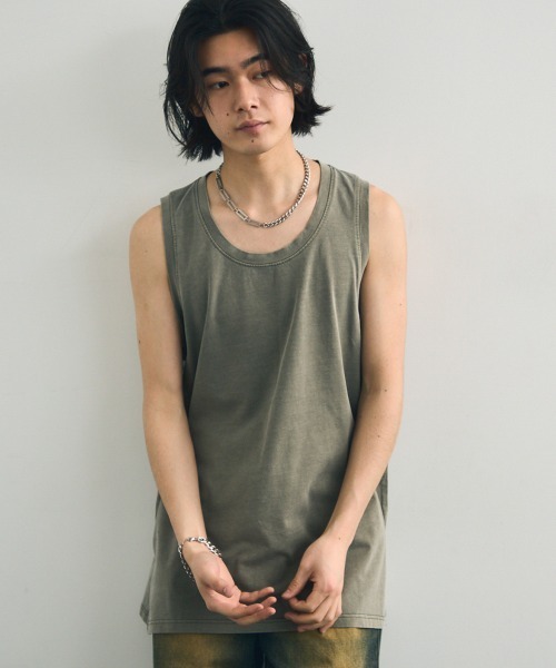 Shoowtime(ショウタイム)の「Pigment dyed oversized tank top / ピグメントダイオーバーサイズタンクトップ(タンクトップ・メンズ・ブラウン系/グレー系/ライトグレー系/ライトグリーン系・X-LARGE/MEDIUM/LARGE)」の16枚目の写真
