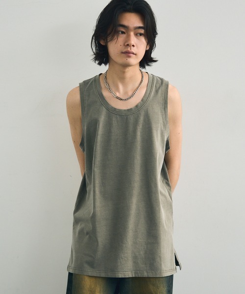 Shoowtime(ショウタイム)の「Pigment dyed oversized tank top / ピグメントダイオーバーサイズタンクトップ(タンクトップ・メンズ・ブラウン系/グレー系/ライトグレー系/ライトグリーン系・X-LARGE/MEDIUM/LARGE)」の15枚目の写真