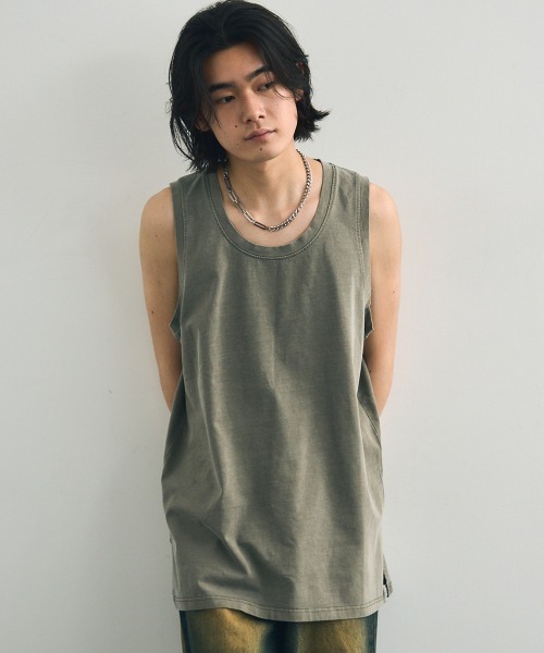 Shoowtime(ショウタイム)の「Pigment dyed oversized tank top / ピグメントダイオーバーサイズタンクトップ(タンクトップ・メンズ・ブラウン系/グレー系/ライトグレー系/ライトグリーン系・X-LARGE/MEDIUM/LARGE)」の14枚目の写真