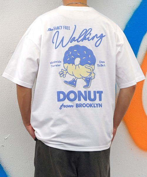 Burner（バーナー）の「【GROOVY STORE】WALKING DONUT ワイド半袖Tシャツ（Tシャツ/カットソー・メンズ・ミント/グリーン/ホワイト系その他3/ブラック/サックスブルー/ブラック系その他2/杢グレー/ブラウン系その他2/ホワイト系その他2/ブラック系その他3/ブラウン/ホワイト・M/L/LL）」の2枚目の写真