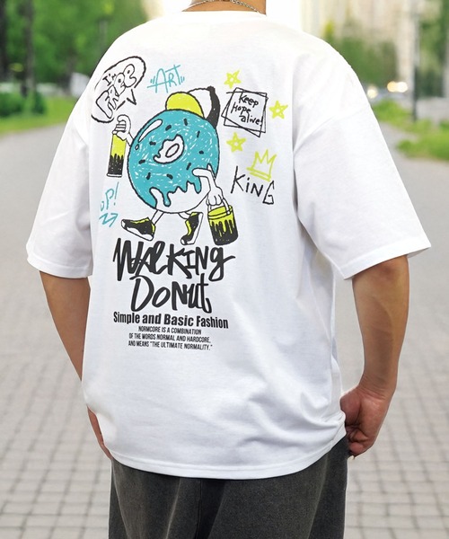 Burner（バーナー）の「【GROOVY STORE】WALKING DONUT ワイド半袖Tシャツ（Tシャツ/カットソー・メンズ・ミント/グリーン/ホワイト系その他3/ブラック/サックスブルー/ブラック系その他2/杢グレー/ブラウン系その他2/ホワイト系その他2/ブラック系その他3/ブラウン/ホワイト・M/L/LL）」の4枚目の写真