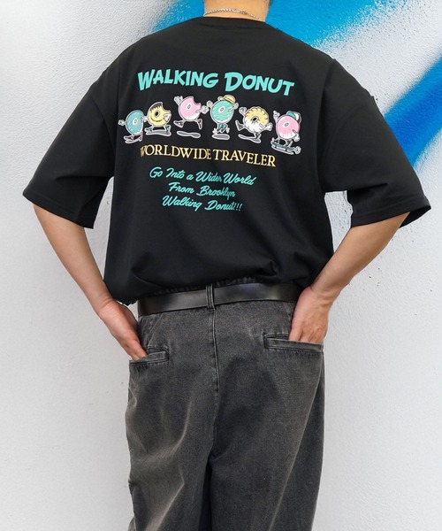 Burner（バーナー）の「【GROOVY STORE】WALKING DONUT ワイド半袖Tシャツ（Tシャツ/カットソー・メンズ・ミント/グリーン/ホワイト系その他3/ブラック/サックスブルー/ブラック系その他2/杢グレー/ブラウン系その他2/ホワイト系その他2/ブラック系その他3/ブラウン/ホワイト・M/L/LL）」の6枚目の写真