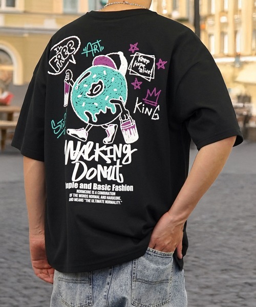 Burner（バーナー）の「【GROOVY STORE】WALKING DONUT ワイド半袖Tシャツ（Tシャツ/カットソー・メンズ・ミント/グリーン/ホワイト系その他3/ブラック/サックスブルー/ブラック系その他2/杢グレー/ブラウン系その他2/ホワイト系その他2/ブラック系その他3/ブラウン/ホワイト・M/L/LL）」の7枚目の写真