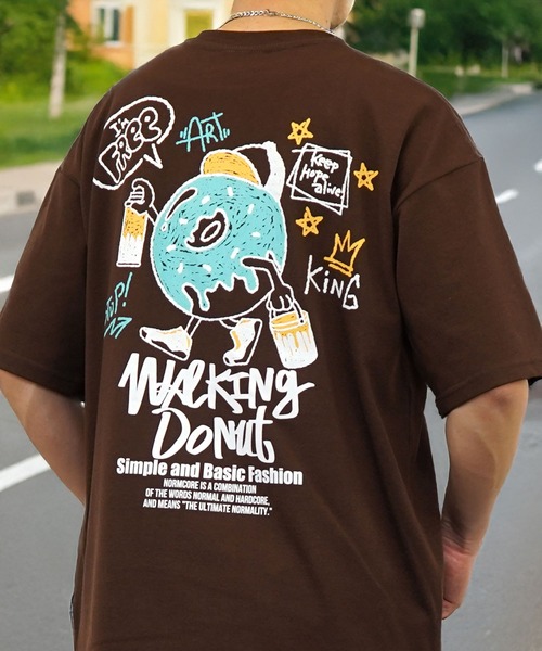 Burner（バーナー）の「【GROOVY STORE】WALKING DONUT ワイド半袖Tシャツ（Tシャツ/カットソー・メンズ・ミント/グリーン/ホワイト系その他3/ブラック/サックスブルー/ブラック系その他2/杢グレー/ブラウン系その他2/ホワイト系その他2/ブラック系その他3/ブラウン/ホワイト・M/L/LL）」の9枚目の写真