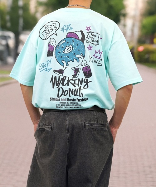 Burner（バーナー）の「【GROOVY STORE】WALKING DONUT ワイド半袖Tシャツ（Tシャツ/カットソー・メンズ・ミント/グリーン/ホワイト系その他3/ブラック/サックスブルー/ブラック系その他2/杢グレー/ブラウン系その他2/ホワイト系その他2/ブラック系その他3/ブラウン/ホワイト・M/L/LL）」の11枚目の写真