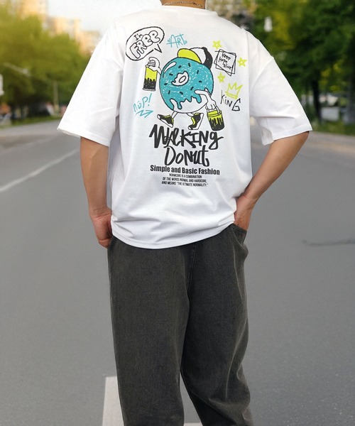Burner（バーナー）の「【GROOVY STORE】WALKING DONUT ワイド半袖Tシャツ（Tシャツ/カットソー・メンズ・ミント/グリーン/ホワイト系その他3/ブラック/サックスブルー/ブラック系その他2/杢グレー/ブラウン系その他2/ホワイト系その他2/ブラック系その他3/ブラウン/ホワイト・M/L/LL）」の16枚目の写真