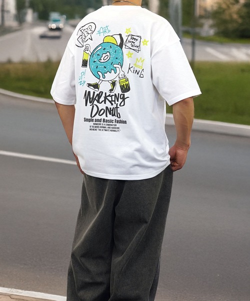 Burner（バーナー）の「【GROOVY STORE】WALKING DONUT ワイド半袖Tシャツ（Tシャツ/カットソー・メンズ・ミント/グリーン/ホワイト系その他3/ブラック/サックスブルー/ブラック系その他2/杢グレー/ブラウン系その他2/ホワイト系その他2/ブラック系その他3/ブラウン/ホワイト・M/L/LL）」の14枚目の写真