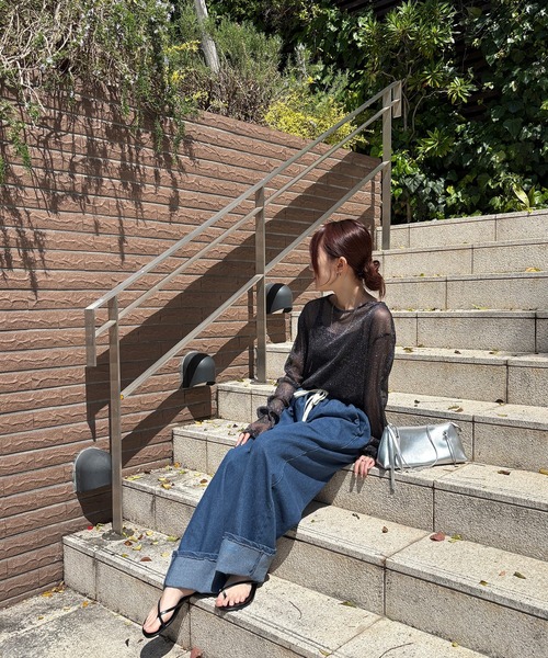 ISOOK(アイスー)の「【ISOOK / アイスー】リラックスワイドデニム / イージーパンツ ビックシルエット カーブ バレル ウエストゴム ウエストギャザー ハイウエスト ドロスト 総ゴム インディゴブルー ライトブルー ブラック 黒 ZOZOTOWN限定(デニムパンツ・レディース・ブラック/ライトブルー/ブルー・FREE)」の22枚目の写真