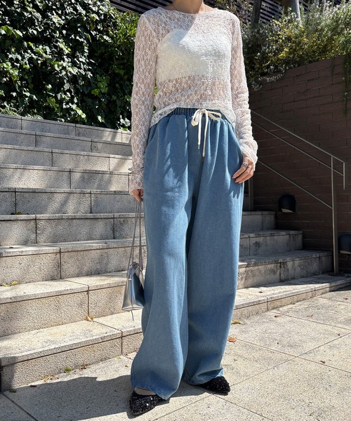 ISOOK（アイスー）の「【ISOOK / アイスー】リラックスワイドデニム / イージーパンツ ビックシルエット カーブ バレル ウエストゴム ウエストギャザー ハイウエスト ドロスト 総ゴム インディゴブルー ライトブルー ブラック 黒 ZOZOTOWN限定（デニムパンツ・レディース・ブラック/ライトブルー/ブルー・FREE）」の15枚目の写真