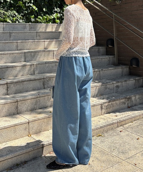 ISOOK（アイスー）の「【ISOOK / アイスー】リラックスワイドデニム / イージーパンツ ビックシルエット カーブ バレル ウエストゴム ウエストギャザー ハイウエスト ドロスト 総ゴム インディゴブルー ライトブルー ブラック 黒 ZOZOTOWN限定（デニムパンツ・レディース・ブラック/ライトブルー/ブルー・FREE）」の16枚目の写真