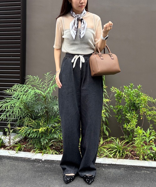 ISOOK（アイスー）の「【ISOOK / アイスー】リラックスワイドデニム / イージーパンツ ビックシルエット カーブ バレル ウエストゴム ウエストギャザー ハイウエスト ドロスト 総ゴム インディゴブルー ライトブルー ブラック 黒 ZOZOTOWN限定（デニムパンツ・レディース・ブラック/ライトブルー/ブルー・FREE）」の6枚目の写真