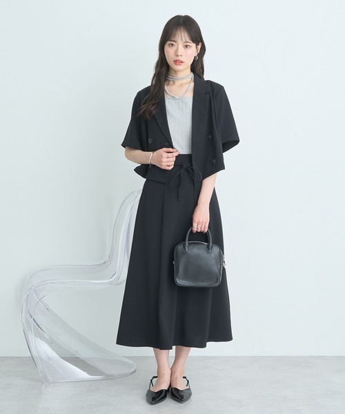 earth music&ecology(アースミュージックアンドエコロジー)の「ショートテーラードジャケット(テーラードジャケット・レディース・アイボリー/サックスブルー/ブラック・FREE)」の6枚目の写真