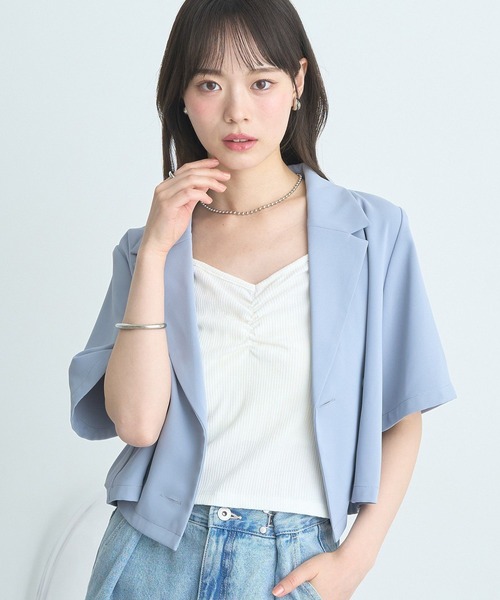 earth music&ecology(アースミュージックアンドエコロジー)の「ショートテーラードジャケット(テーラードジャケット・レディース・アイボリー/サックスブルー/ブラック・FREE)」の9枚目の写真