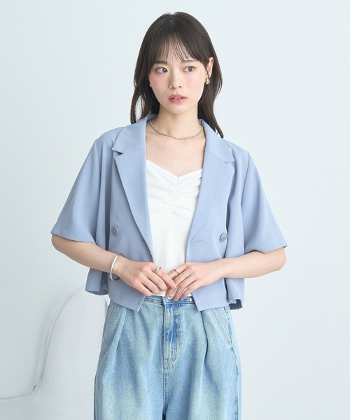 earth music&ecology(アースミュージックアンドエコロジー)の「ショートテーラードジャケット(テーラードジャケット・レディース・アイボリー/サックスブルー/ブラック・FREE)」の10枚目の写真