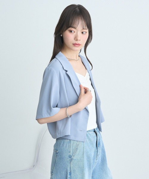 earth music&ecology(アースミュージックアンドエコロジー)の「ショートテーラードジャケット(テーラードジャケット・レディース・アイボリー/サックスブルー/ブラック・FREE)」の11枚目の写真