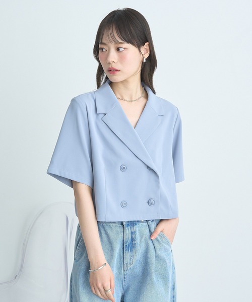 earth music&ecology(アースミュージックアンドエコロジー)の「ショートテーラードジャケット(テーラードジャケット・レディース・アイボリー/サックスブルー/ブラック・FREE)」の13枚目の写真