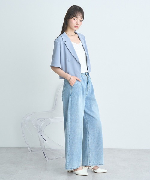 earth music&ecology(アースミュージックアンドエコロジー)の「ショートテーラードジャケット(テーラードジャケット・レディース・アイボリー/サックスブルー/ブラック・FREE)」の15枚目の写真