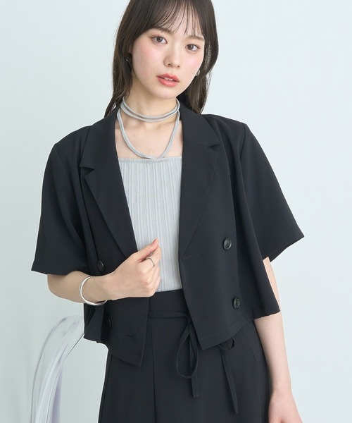 earth music&ecology(アースミュージックアンドエコロジー)の「ショートテーラードジャケット(テーラードジャケット・レディース・アイボリー/サックスブルー/ブラック・FREE)」の5枚目の写真