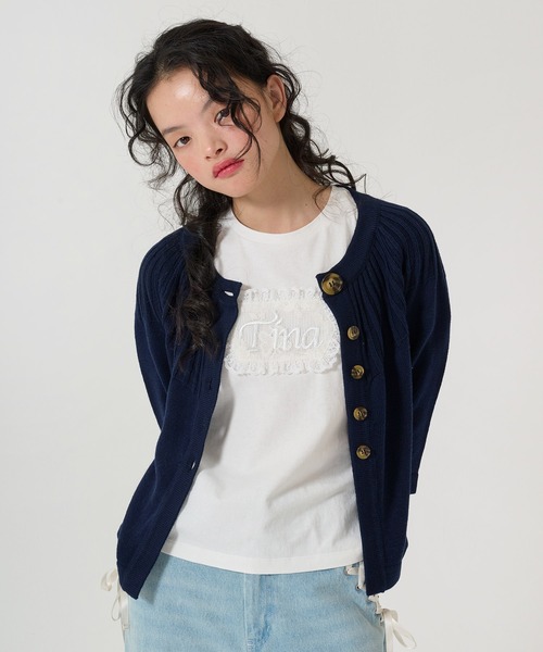 Tina刺繍 コンパクトTシャツ TINA：JOJUN（Tシャツ/カットソー