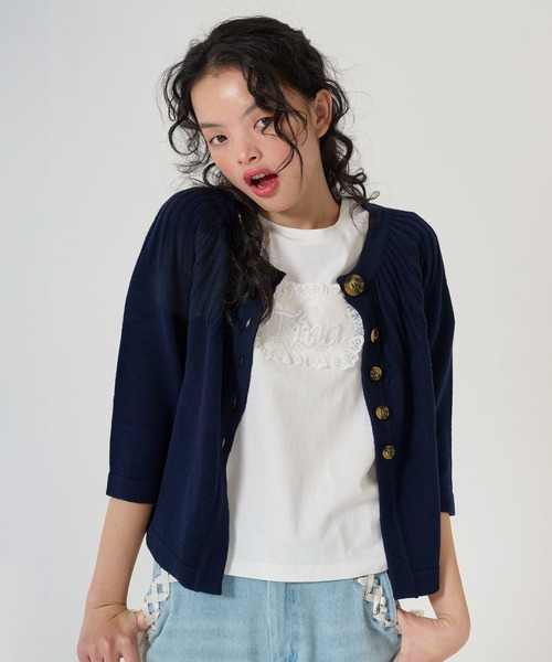 tina jojun 刺繍コンパクトTシャツ　ネイビー Tina刺繍 コンパクトTシャツ TINA：JOJUN（Tシャツ/カットソー