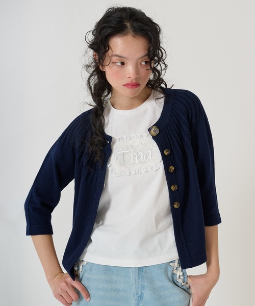 Tina刺繍 コンパクトTシャツ TINA：JOJUN（Tシャツ/カットソー
