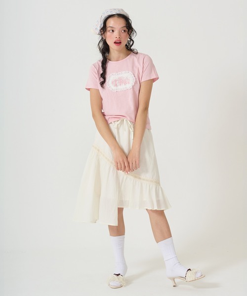 Tina刺繍 コンパクトTシャツ TINA：JOJUN（Tシャツ/カットソー