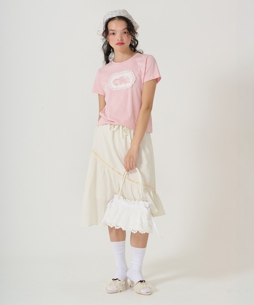 Tina刺繍 コンパクトTシャツ TINA：JOJUN（Tシャツ/カットソー