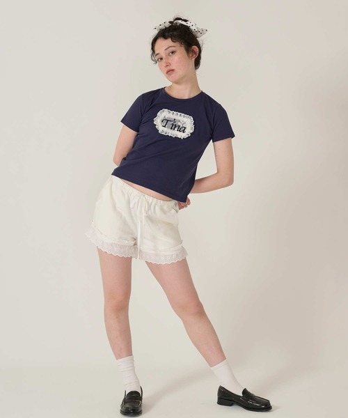 Tina刺繍 コンパクトTシャツ TINA：JOJUN（Tシャツ/カットソー