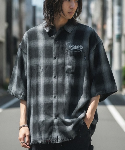 THRASHER（スラッシャー）の「CHECK DAMAGE S/S SHIRTS / THRASHERスラッシャーチェックダメージ半袖シャツ（シャツ/ブラウス・メンズ・ブラウン/ブラック・MEDIUM/LARGE/X-LARGE）」の2枚目の写真