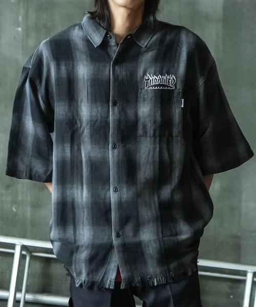 THRASHER（スラッシャー）の「CHECK DAMAGE S/S SHIRTS / THRASHERスラッシャーチェックダメージ半袖シャツ（シャツ/ブラウス・メンズ・ブラウン/ブラック・MEDIUM/LARGE/X-LARGE）」の10枚目の写真
