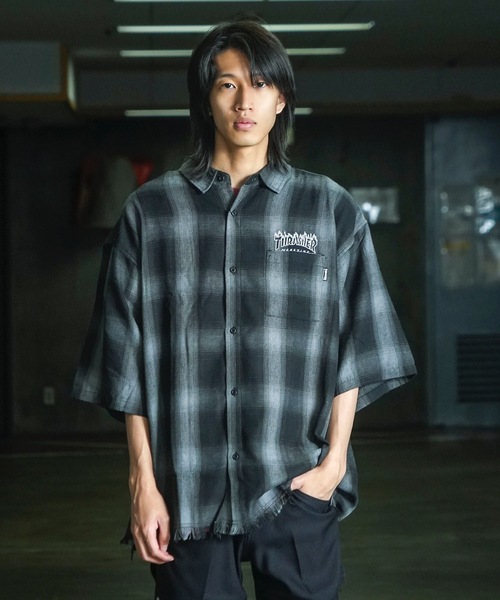 THRASHER（スラッシャー）の「CHECK DAMAGE S/S SHIRTS / THRASHERスラッシャーチェックダメージ半袖シャツ（シャツ/ブラウス・メンズ・ブラウン/ブラック・MEDIUM/LARGE/X-LARGE）」の12枚目の写真