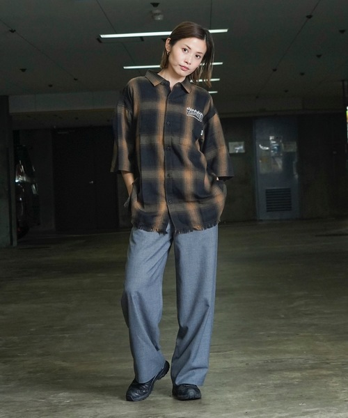THRASHER（スラッシャー）の「CHECK DAMAGE S/S SHIRTS / THRASHERスラッシャーチェックダメージ半袖シャツ（シャツ/ブラウス・メンズ・ブラウン/ブラック・MEDIUM/LARGE/X-LARGE）」の9枚目の写真