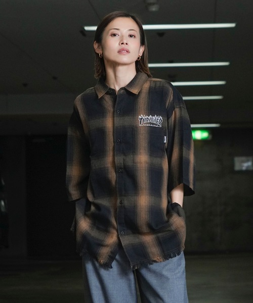 THRASHER（スラッシャー）の「CHECK DAMAGE S/S SHIRTS / THRASHERスラッシャーチェックダメージ半袖シャツ（シャツ/ブラウス・メンズ・ブラウン/ブラック・MEDIUM/LARGE/X-LARGE）」の7枚目の写真
