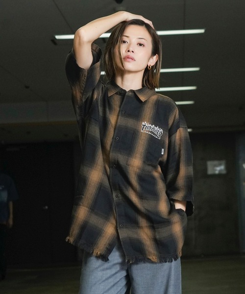 THRASHER（スラッシャー）の「CHECK DAMAGE S/S SHIRTS / THRASHERスラッシャーチェックダメージ半袖シャツ（シャツ/ブラウス・メンズ・ブラウン/ブラック・MEDIUM/LARGE/X-LARGE）」の6枚目の写真