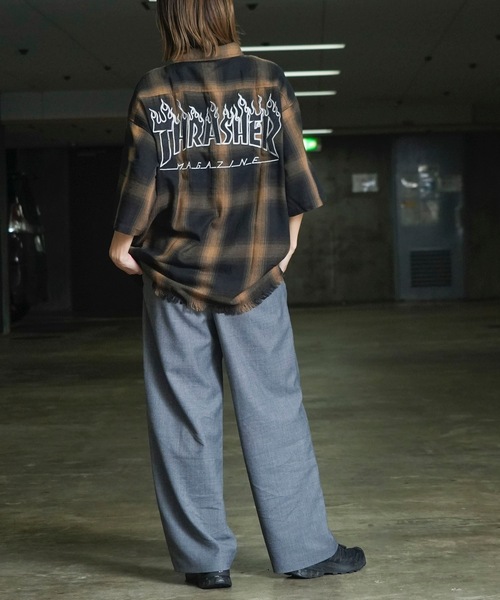THRASHER（スラッシャー）の「CHECK DAMAGE S/S SHIRTS / THRASHERスラッシャーチェックダメージ半袖シャツ（シャツ/ブラウス・メンズ・ブラウン/ブラック・MEDIUM/LARGE/X-LARGE）」の8枚目の写真