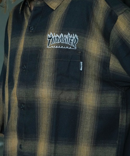 THRASHER（スラッシャー）の「CHECK DAMAGE S/S SHIRTS / THRASHERスラッシャーチェックダメージ半袖シャツ（シャツ/ブラウス・メンズ・ブラウン/ブラック・MEDIUM/LARGE/X-LARGE）」の3枚目の写真