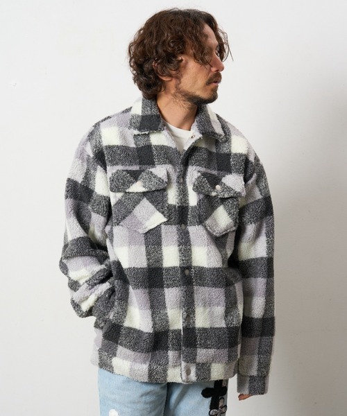 STUD MUFFIN(スタッドマフィン)の「STUD MUFFIN/スタッドマフィン/ブロックチェックムックボア サガラパッチワーク ブルゾン(ブルゾン・メンズ・ベージュ/グレー・2/3/4)」の5枚目の写真