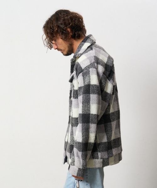 STUD MUFFIN(スタッドマフィン)の「STUD MUFFIN/スタッドマフィン/ブロックチェックムックボア サガラパッチワーク ブルゾン(ブルゾン・メンズ・ベージュ/グレー・2/3/4)」の6枚目の写真