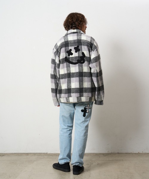 STUD MUFFIN(スタッドマフィン)の「STUD MUFFIN/スタッドマフィン/ブロックチェックムックボア サガラパッチワーク ブルゾン(ブルゾン・メンズ・ベージュ/グレー・2/3/4)」の4枚目の写真