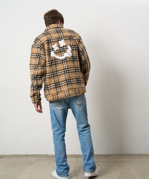 STUD MUFFIN(スタッドマフィン)の「STUD MUFFIN/スタッドマフィン/ブロックチェックムックボア サガラパッチワーク ブルゾン(ブルゾン・メンズ・ベージュ/グレー・2/3/4)」の9枚目の写真