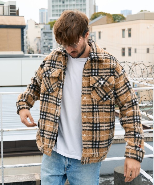 STUD MUFFIN(スタッドマフィン)の「STUD MUFFIN/スタッドマフィン/ブロックチェックムックボア サガラパッチワーク ブルゾン(ブルゾン・メンズ・ベージュ/グレー・2/3/4)」の13枚目の写真